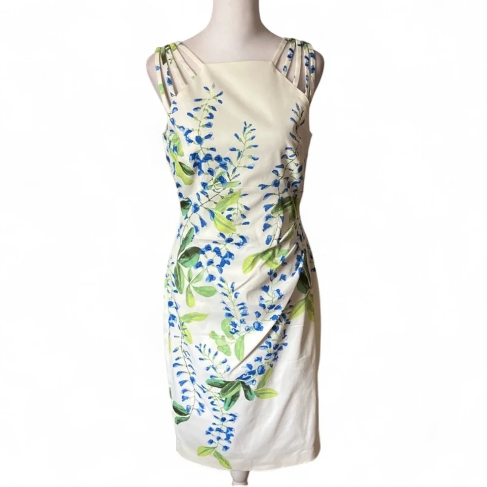Karen Millen White Ivory Floral Wisteria Print Strappy Sheath Dress size 8 - Picture 2 of 11